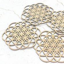 Load image into Gallery viewer, Set of 4 Flower of Life Sacred Geometry Laser Cut Wood Coasters
