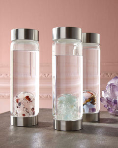 Silver Crystal Bottle - Glass Water Bottle for Crystal Essence Elixirs - Gem Water