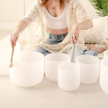 Load image into Gallery viewer, 8 Inch Frosted Quartz Crystal Singing Bowl 432Hz or 440Hz CDEFGAB Any One Note for Sound Healing with Free Carrying Case
