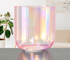 7 Inch Pink Clear Alchemy Quartz Crystal Singing Bowl with Cosmic Light for Sound Healing Anxiety Hypertension Stress