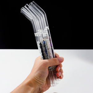 Gemstone Glass Straws - Water Structuring Flowform Reusable Straws - Crystal Water Gem Elixirs - 10pcs/set