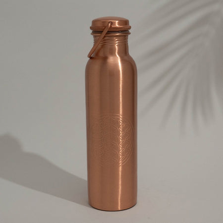 Matt Flower of Life copper water bottle with handle 950ml waterislife