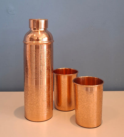 Copper set bottle and two cups waterislife