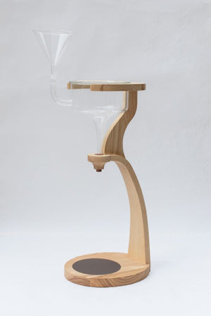 Schauberger Original Funnel in glass, wood, and copper waterislife