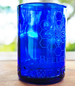 Upcycled Blue Glassware Sandblasted