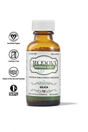 Jackson's #12 Silica 6X - The First Certified Vegan, Lactose-Free Schuessler Tissue Cell Salt - Made in The USA (500 pellets)