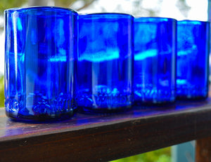 Upcycled Blue Glassware Set of 4 PLAIN
