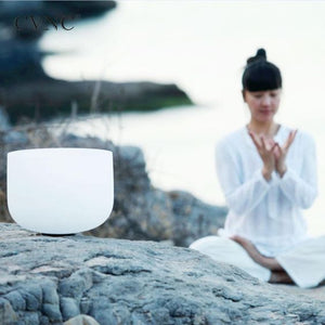 6-12 Inch Set of 7Pcs Frosted Quartz Crystal Singing Bowls for Meditation Healing with Free Carry Bags and O-rings