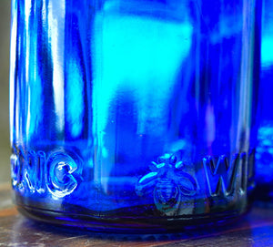 Upcycled Blue Glassware Sandblasted