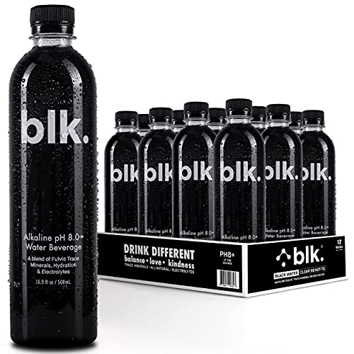 blk. Natural Mineral Water, ph8+ Bioavailable Fulvic & Humic Acid Extract, Trace Minerals, Electrolytes, to Hydrate, Repair, and Restore Cells & Essential Minerals, 16.9oz 12pk