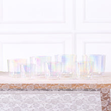 Load image into Gallery viewer, Set of 7 Cosmic Light Clear Crystal Iridescent Water Structuring Singing Bowls -  6&quot;-8&quot; - notes C D E F G A B
