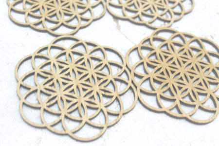 Set of 4 Flower of Life Sacred Geometry Laser Cut Wood Coasters