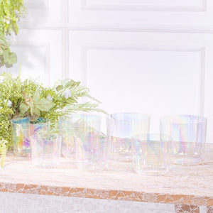 Set of 7 Cosmic Light Clear Crystal Iridescent Water Structuring Singing Bowls -  6"-8" - notes C D E F G A B