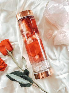 Rose Gold Crystal Bottle - Glass Water Bottle for Crystal Essence Elixirs - Gem Water