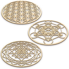 Load image into Gallery viewer, Set of 3 pcs Sacred Geometry Wooden Water Charging Coasters
