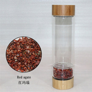 Bamboo Crystal Bottle - Glass Water Bottle for Crystal Essence Elixirs - Gem Water