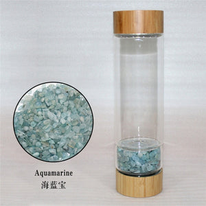 Bamboo Crystal Bottle - Glass Water Bottle for Crystal Essence Elixirs - Gem Water