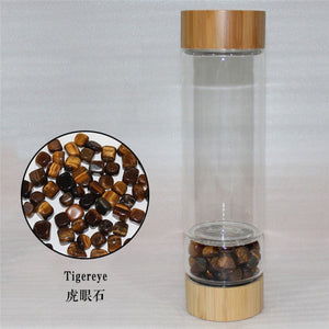 Bamboo Crystal Bottle - Glass Water Bottle for Crystal Essence Elixirs - Gem Water