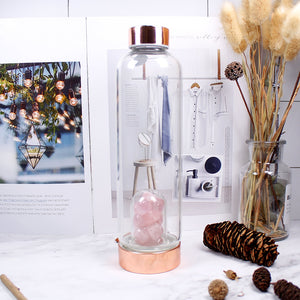 Rose Gold Crystal Bottle - Glass Water Bottle for Crystal Essence Elixirs - Gem Water