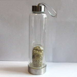 Silver Crystal Bottle - Glass Water Bottle for Crystal Essence Elixirs - Gem Water
