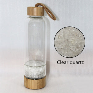 Bamboo Crystal Bottle - Glass Water Bottle for Crystal Essence Elixirs - Gem Water