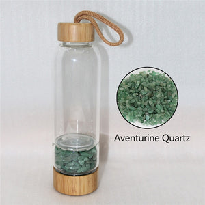 Bamboo Crystal Bottle - Glass Water Bottle for Crystal Essence Elixirs - Gem Water