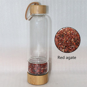 Bamboo Crystal Bottle - Glass Water Bottle for Crystal Essence Elixirs - Gem Water