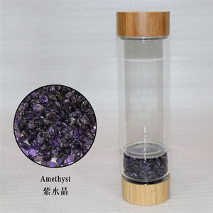 Bamboo Crystal Bottle - Glass Water Bottle for Crystal Essence Elixirs - Gem Water