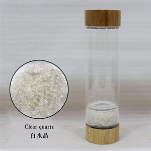 Bamboo Crystal Bottle - Glass Water Bottle for Crystal Essence Elixirs - Gem Water
