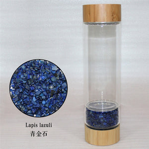 Bamboo Crystal Bottle - Glass Water Bottle for Crystal Essence Elixirs - Gem Water