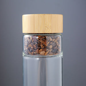 Crystal Bottle Tea Infuser with Bamboo - Glass Water Bottle for Crystal Essence Elixirs - Gem Water