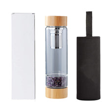 Load image into Gallery viewer, Crystal Bottle Tea Infuser with Bamboo - Glass Water Bottle for Crystal Essence Elixirs - Gem Water
