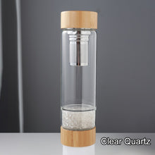 Load image into Gallery viewer, Crystal Bottle Tea Infuser with Bamboo - Glass Water Bottle for Crystal Essence Elixirs - Gem Water
