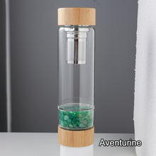 Load image into Gallery viewer, Crystal Bottle Tea Infuser with Bamboo - Glass Water Bottle for Crystal Essence Elixirs - Gem Water
