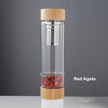 Load image into Gallery viewer, Crystal Bottle Tea Infuser with Bamboo - Glass Water Bottle for Crystal Essence Elixirs - Gem Water
