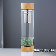 Load image into Gallery viewer, Crystal Bottle Tea Infuser with Bamboo - Glass Water Bottle for Crystal Essence Elixirs - Gem Water
