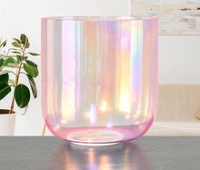 Load image into Gallery viewer, 7 Inch Pink Clear Alchemy Quartz Crystal Singing Bowl with Cosmic Light for Sound Healing Anxiety Hypertension Stress
